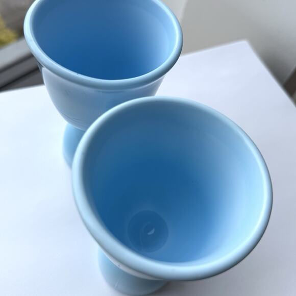 McKee Glass Chalaine Delphite Robin Egg Blue Double Egg Cups Set Of 2 - Picture 5 of 10